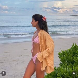 Aritzia Wilfred Relaxed Linen Button-Up Shirt Peach – Size XS